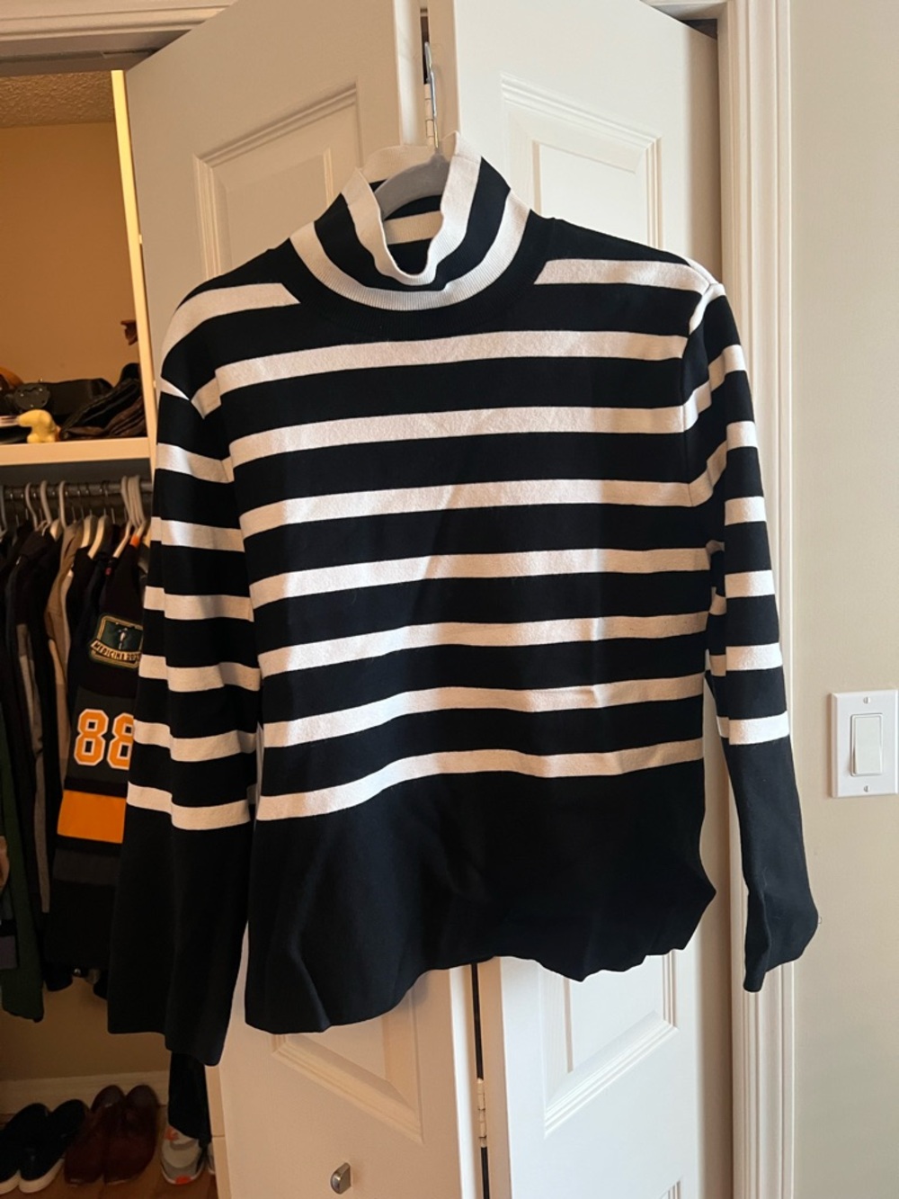 H&M Black and White Striped Knit Turtleneck